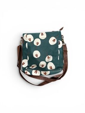 Pre-loved brand Maika. Canvas Floral Crossbody Bag - Dark Teal with Brown Trim